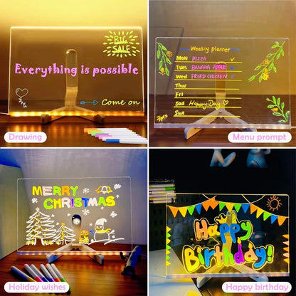 DIY LED Note Board Night Light Colorful 7 Pens Acrylic Message Drawing Board Kids Birthday Gift