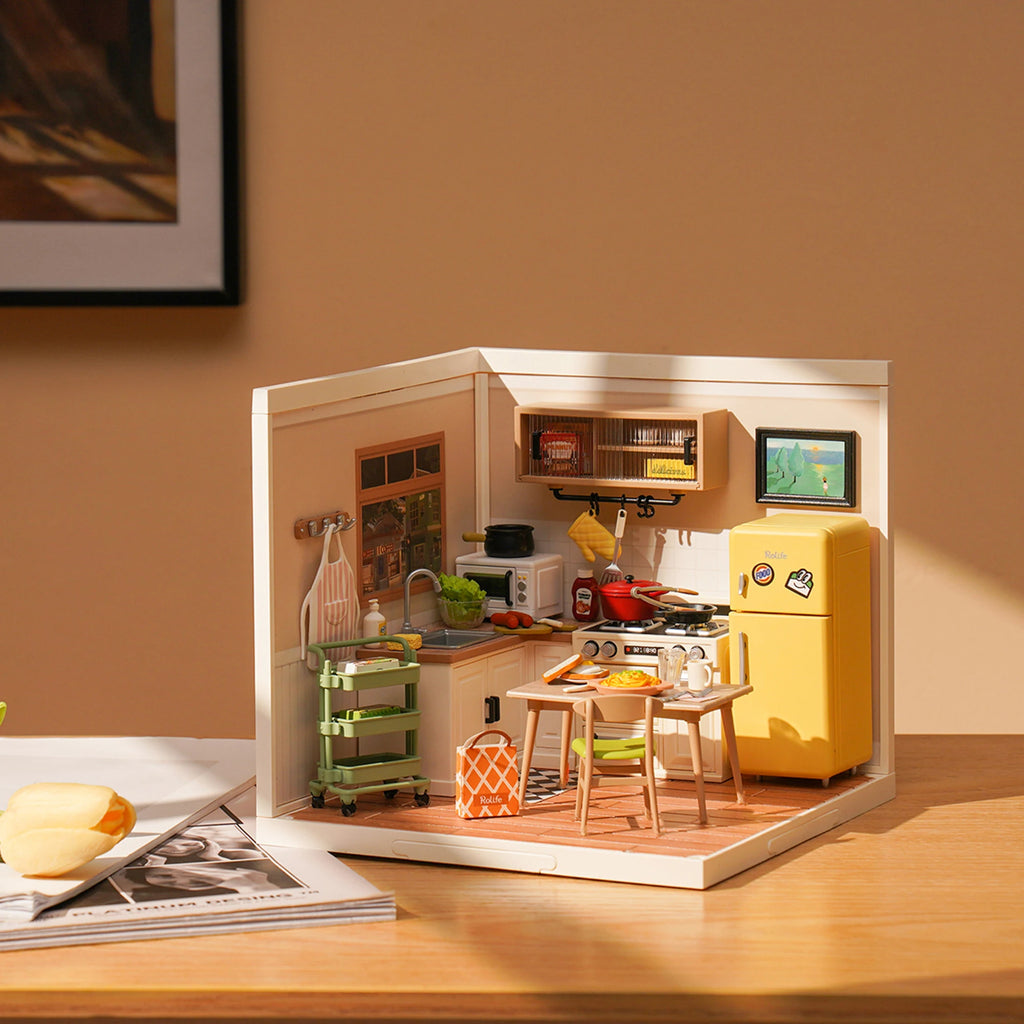 Robotime Rolife Happy Meals Kitchen DIY Miniature House Kit 3D Puzzle Building Blocks Gift Kids Adults