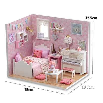 Kitten Mini Dollhouse 3D Puzzle Assembly Kit Creative Bedroom Decor with Furniture Wooden Craft Gift