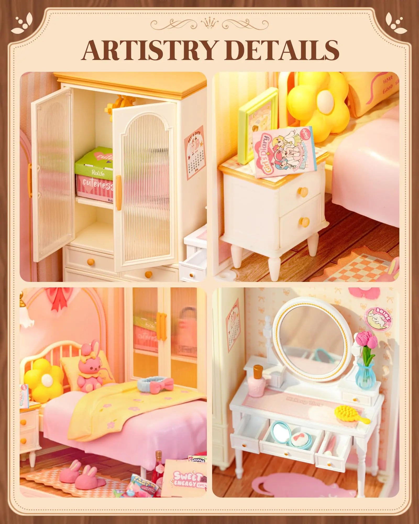 Robotime Rolife 3D Puzzle Lovely Pink Bedroom DIY Miniature House Kit Building Blocks Gift Girls Kids