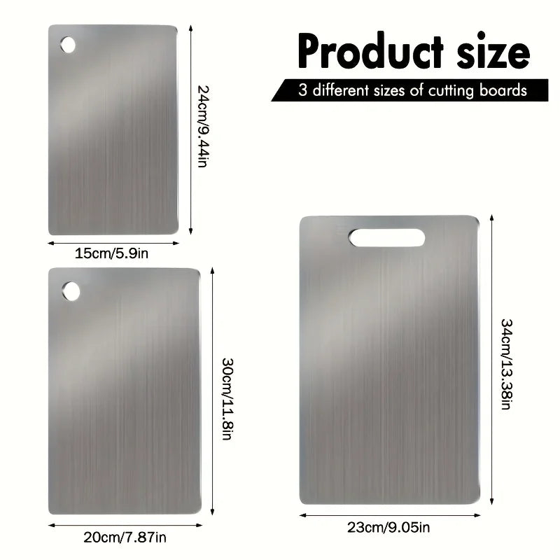 Stainless Steel 3pcs Cutting Boards - BPA-Free Dishwasher Safe Non-Slip Kitchen Boards w/Juice Groove 2030