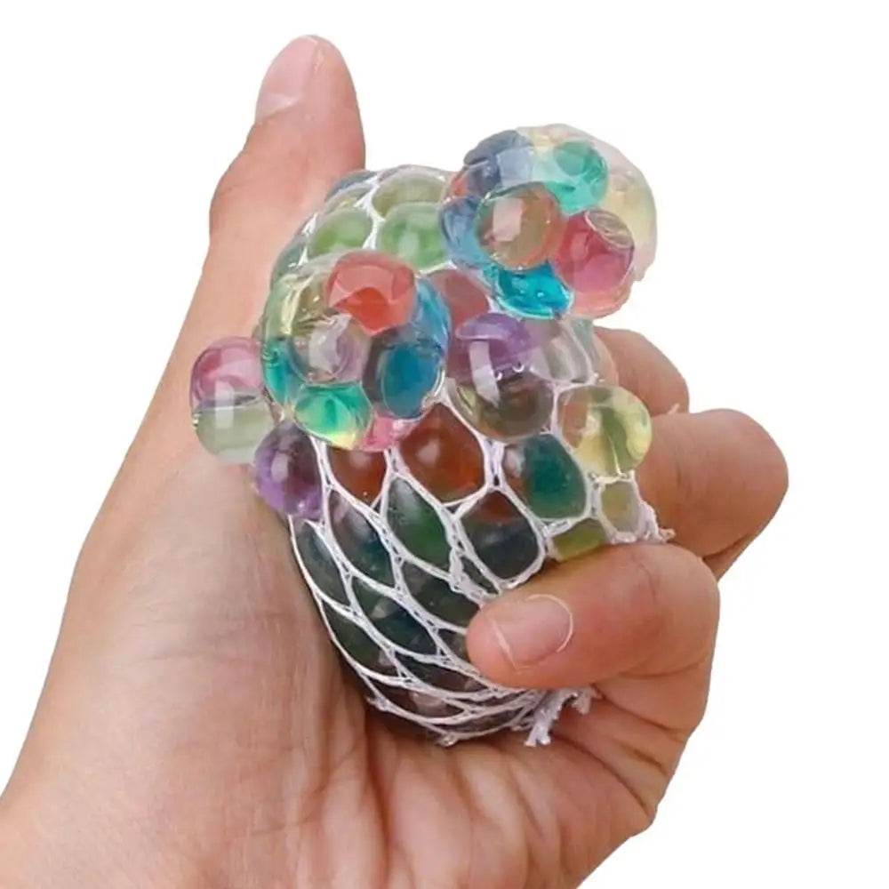 Stress Relieve Rainbow Squeeze Toys Rainbow Mesh Ball Stress Squeeze Grape Toys Soft Elastic Anxiety Relief Stress Ball