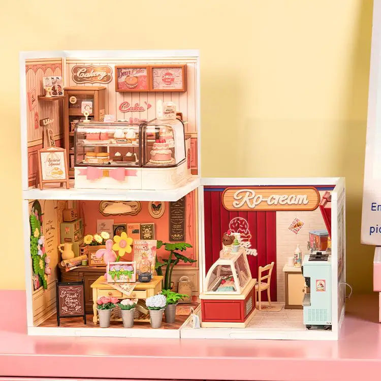 Robotime Rolife Super Creator Tasty Cake Shop DIY Miniature Dollhouse Building Blocks Gift for Kids