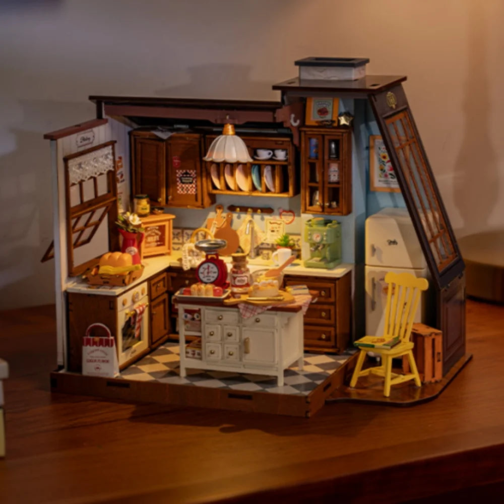Robotime Rolife Baking Kitchen DIY Miniature Dollhouse Kit DG172 Gift for Women Girls Craft Hobby