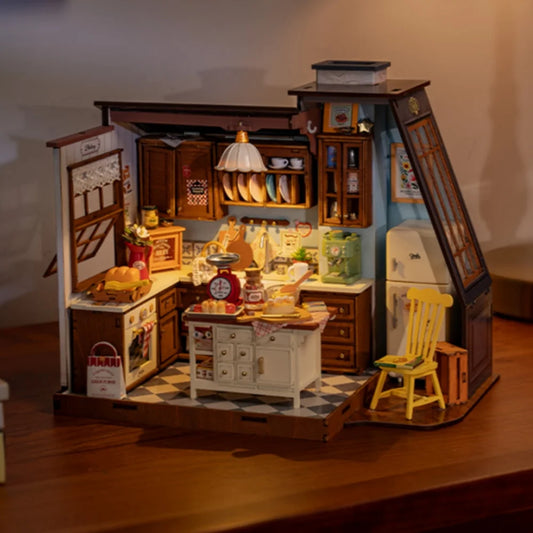 Robotime Rolife Baking Kitchen DIY Miniature Dollhouse Kit DG172 Gift for Women Girls Craft Hobby