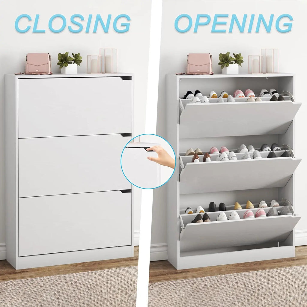 Shoe Cabinet with 3 Flip Drawers, Hidden Wood Shoe Cabinet,Freestanding Shoe Storage Cabinet for Entryway, Customized