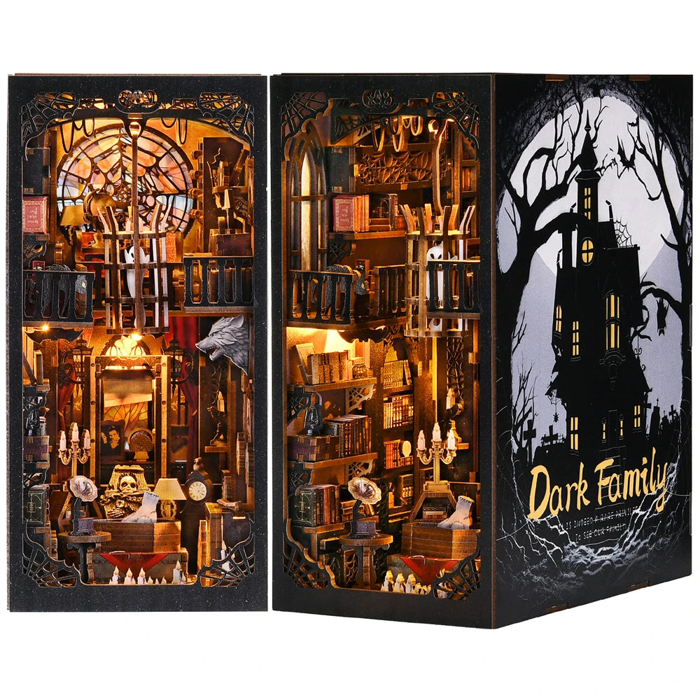 Robotime Book Nook Kit Dark Family Gothic Halloween DIY Wooden Puzzle Bookshelf Insert Decor Gift