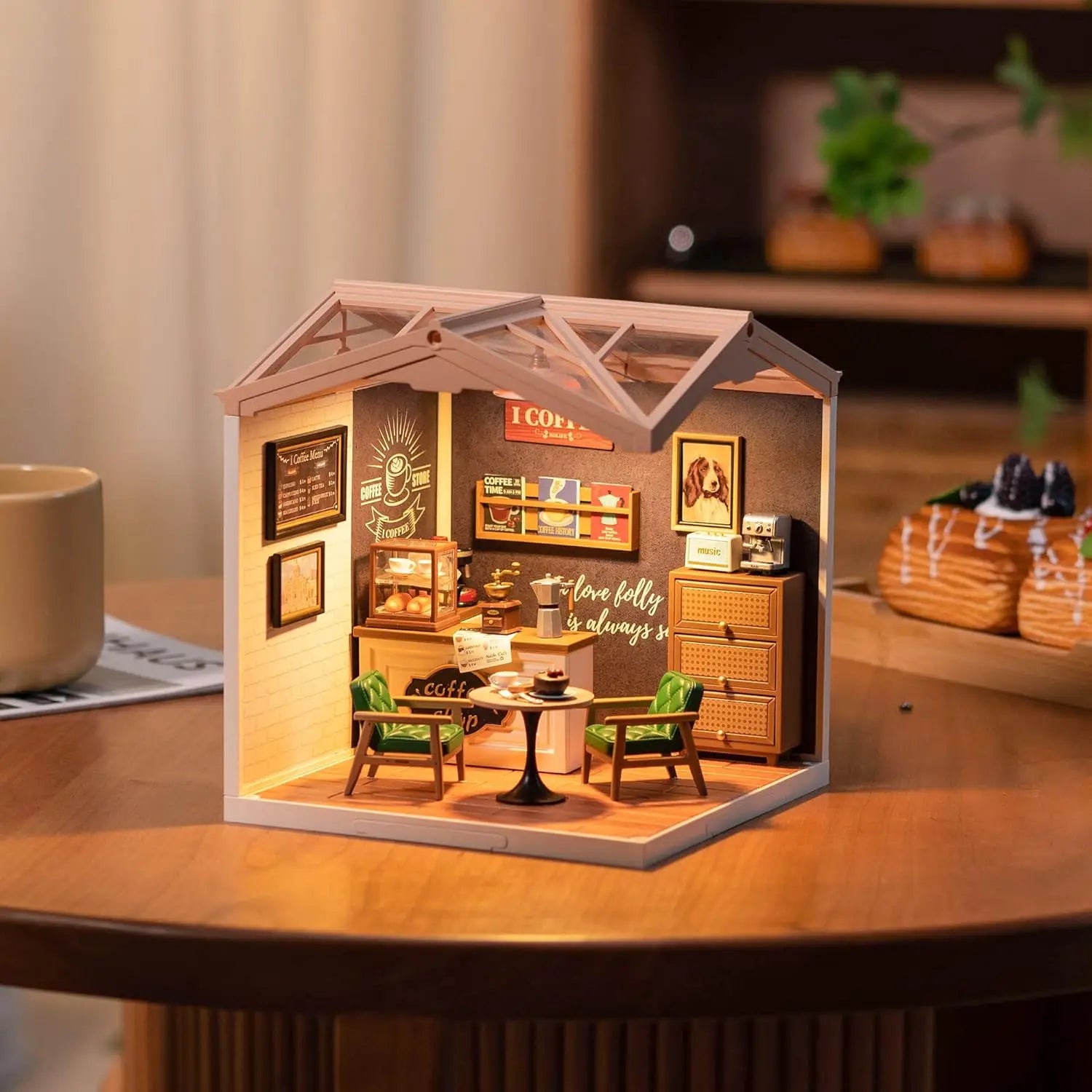 Robotime Mini Dollhouse Kit 1:20 Fruit Store Cafe with LED Lights DIY Gift for Teens Adults