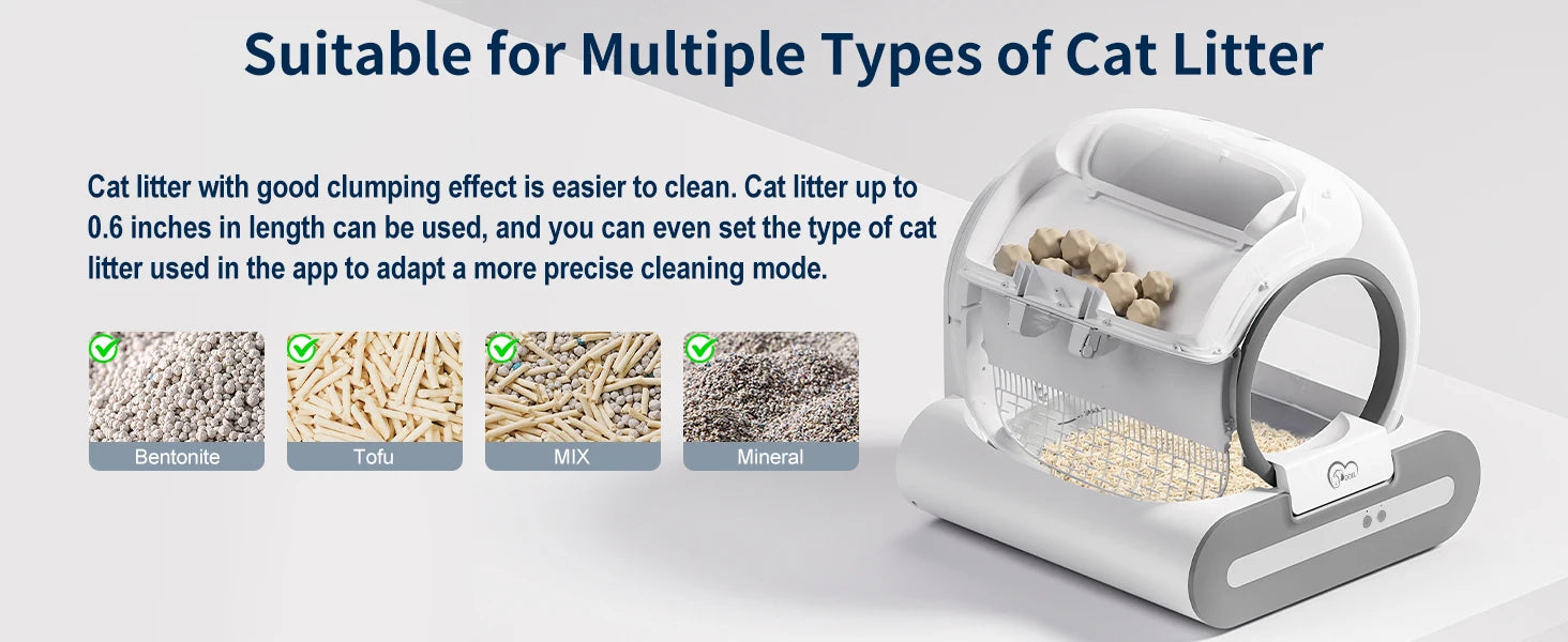 DOEL 65L Self-Cleaning Cat Litter Box App Control, ONLY Supports 2.4G WiFi w/Litter Mat&Trash Bags, Fit for Tofu & Mixed Litter