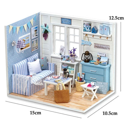 Kitten Mini Dollhouse 3D Puzzle Assembly Kit Creative Bedroom Decor with Furniture Wooden Craft Gift