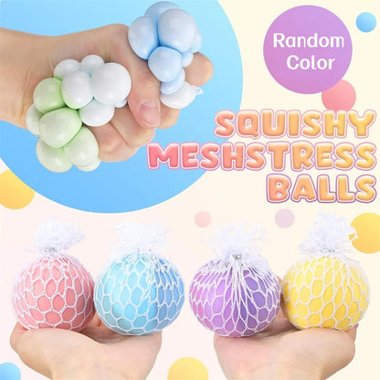 Colorful Mesh Grape Squeeze Balls Rainbow Squishy Ball Sensory Stress Ball Fidget Toys for Stress Relief Office Birthday Gift
