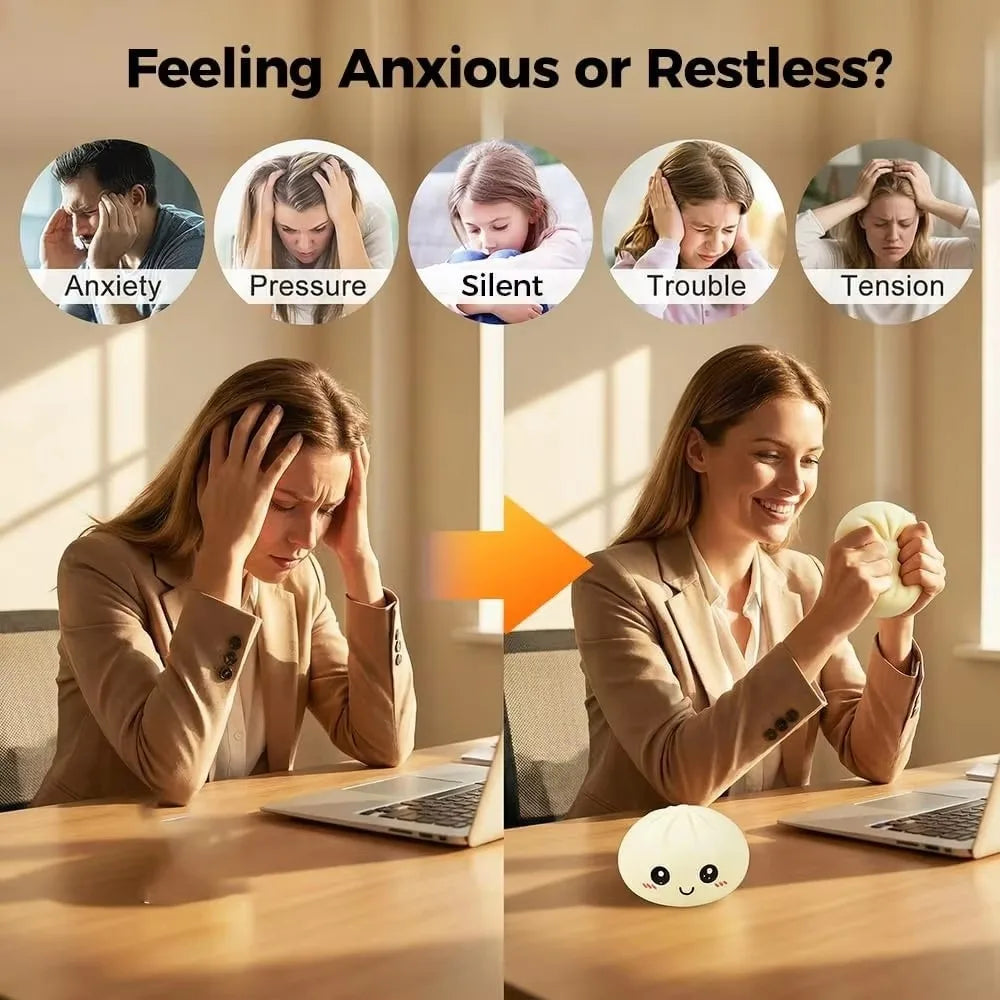Large Dumpling Stress Ball with Steamer Colorful Squishy Bun Sensory Toy for Anxiety Relief, Squeeze Dough Ball for Adults&Kids