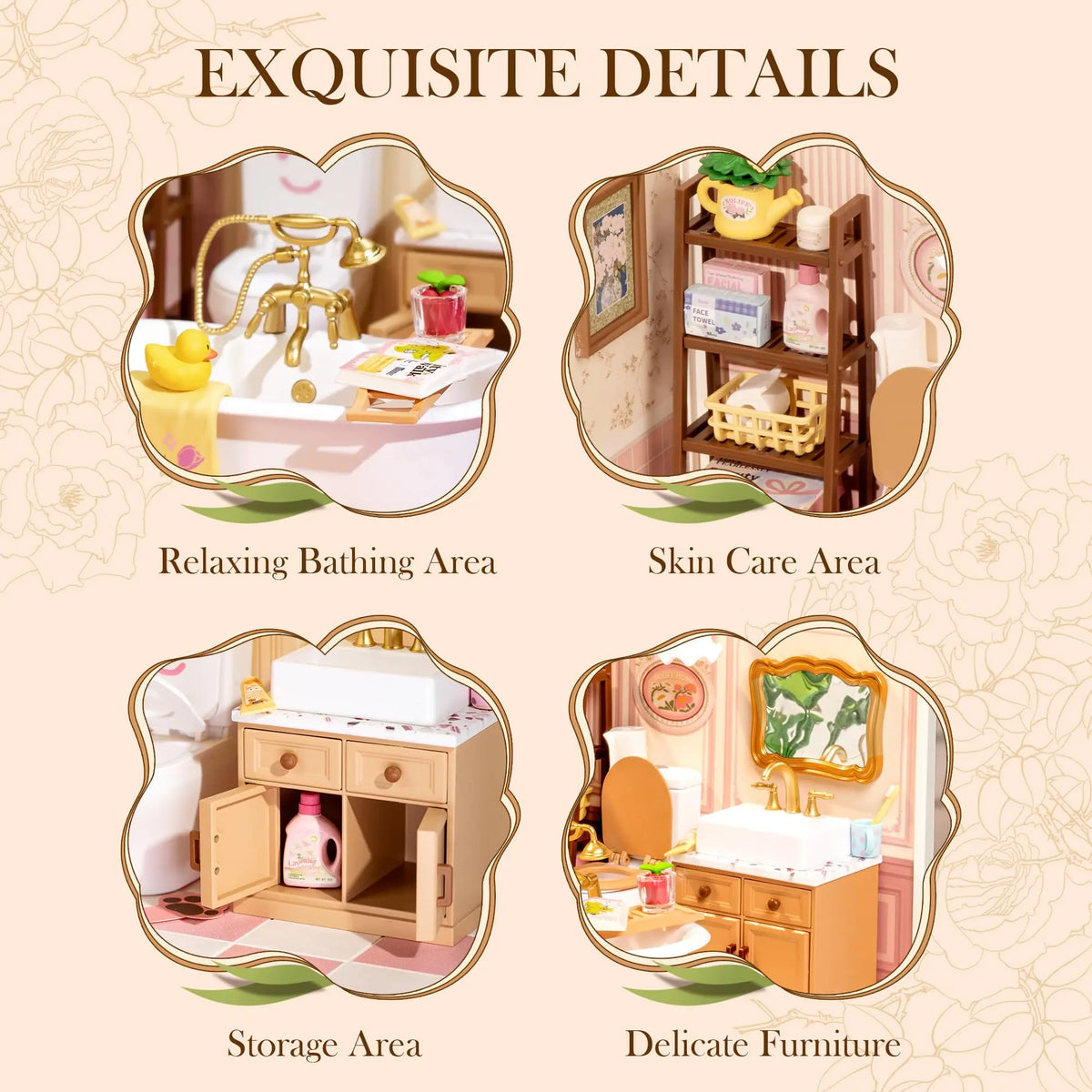 Robotime DIY Miniature Dollhouse Kit Pop Bubble Bathroom Model Building Set Creative Birthday Gift Adults Kids