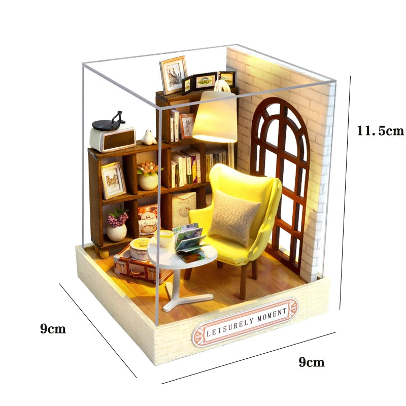 Kitten Mini Dollhouse 3D Puzzle Assembly Kit Creative Bedroom Decor with Furniture Wooden Craft Gift