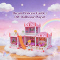 Children's Day Best Gift Princess Castle Dollhouse Playset, DIY Pink 4-Room House with Slide & Dolls, Creative Pretend Play Toy for Girls Ages 3-12