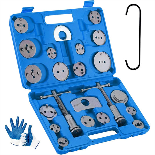 Brake Caliper Compression Tool 24-Piece Heavy Duty Disc Brake Piston Rewind Set with Case