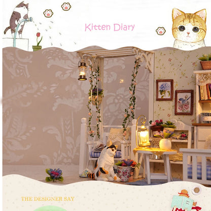 Kitten Mini Dollhouse 3D Puzzle Assembly Kit Creative Bedroom Decor with Furniture Wooden Craft Gift