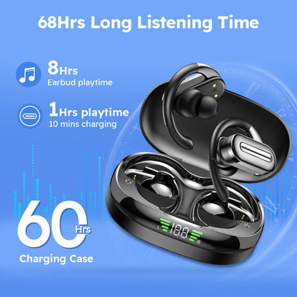 Bluetooth Earphones IPX7 Waterproof TWS Wireless Earbuds 20H Playtime Dual Wear Sport Swimming