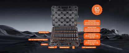 SucceBuy 1/2" Drive Impact Socket Set  6 Point Cr-V Alloy Steel for Auto Repair Easy-to-Read Size Markings Rugged Construction