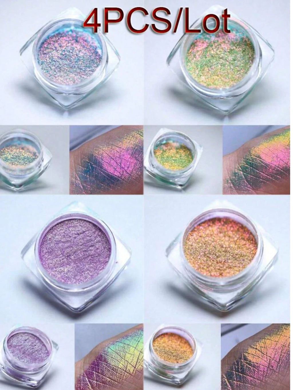 4PCS Iridescent Nail Art Powder Chameleon Glitter Aurora Holographic Neon Sequins Multi-Purpose Decorative Glitter