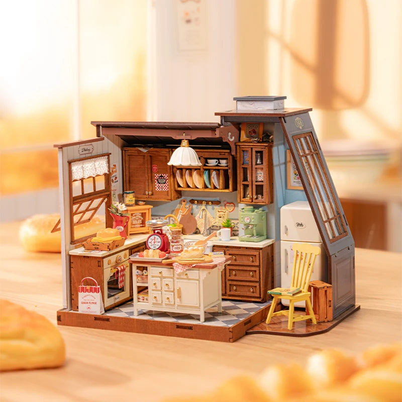 Robotime Rolife Baking Kitchen DIY Miniature Dollhouse Kit DG172 Gift for Women Girls Craft Hobby
