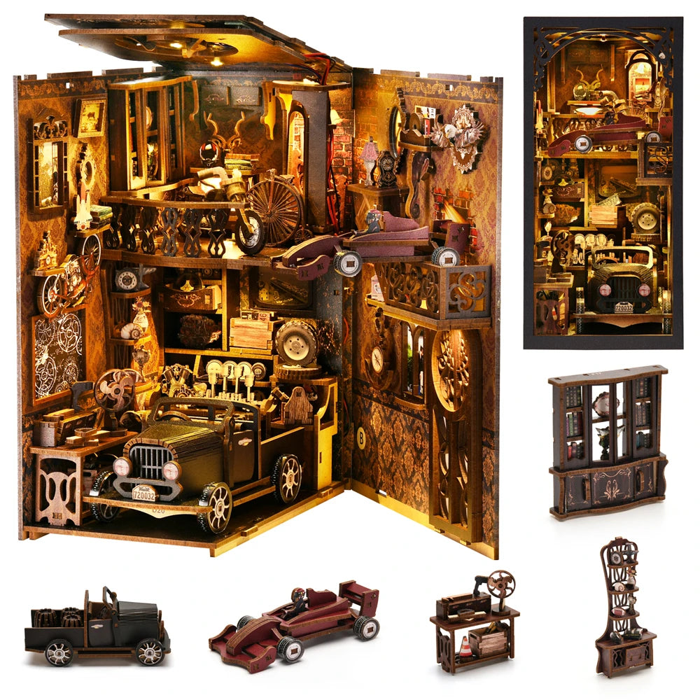 Robotime Book Nook Kit Classic Car F1 DIY Wooden Puzzle Bookshelf Insert Decor Gift Adults Teens