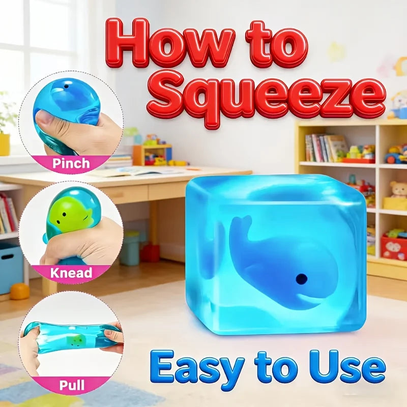 Squishy Ocean Cube | Fun blue slow-rising squishy toys, school rewards, squeezeable for stress relief, portable relaxing fidget squeezers, ideal for Easter, Valentine's Day and Christmas; random colors and styles