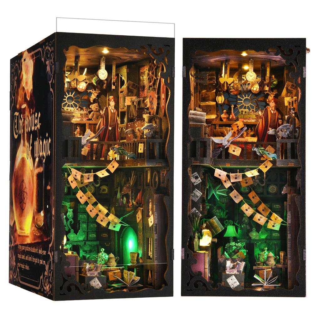 Robotime Book Nook Kit Magic House DIY Wooden Puzzle Bookshelf Insert Fantasy Decor Gift Adults Teens