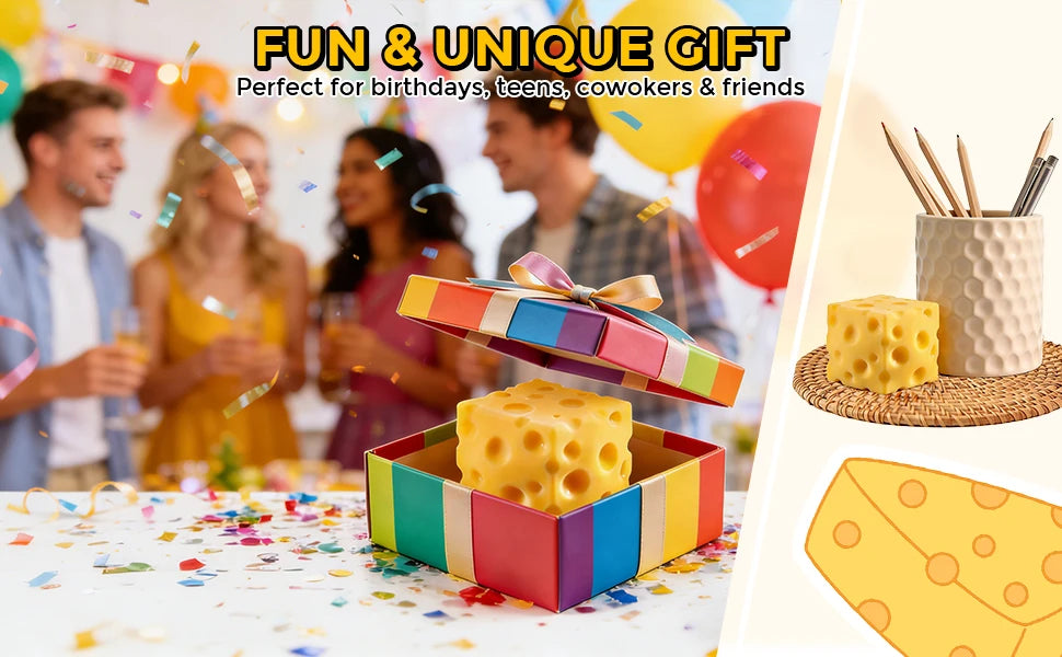 Big Cheese Squishy (10cm), Jumbo Squishy Cheese Block Stress Relief Fidget Toy,Large Size Viral Squeeze Toys for Holiday & Birthday Gifts (4 Inch)