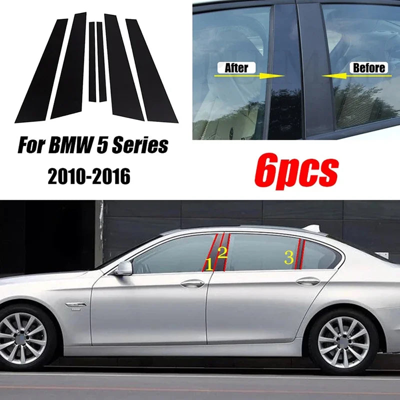 1Set Black Car Door Window Pillar Posts Molding Cover Trim Kit for BMW 5 Series F10 F11 F07 2010-2015 2016