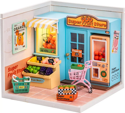 Robotime Mini Dollhouse Kit 1:20 Fruit Store Cafe with LED Lights DIY Gift for Teens Adults