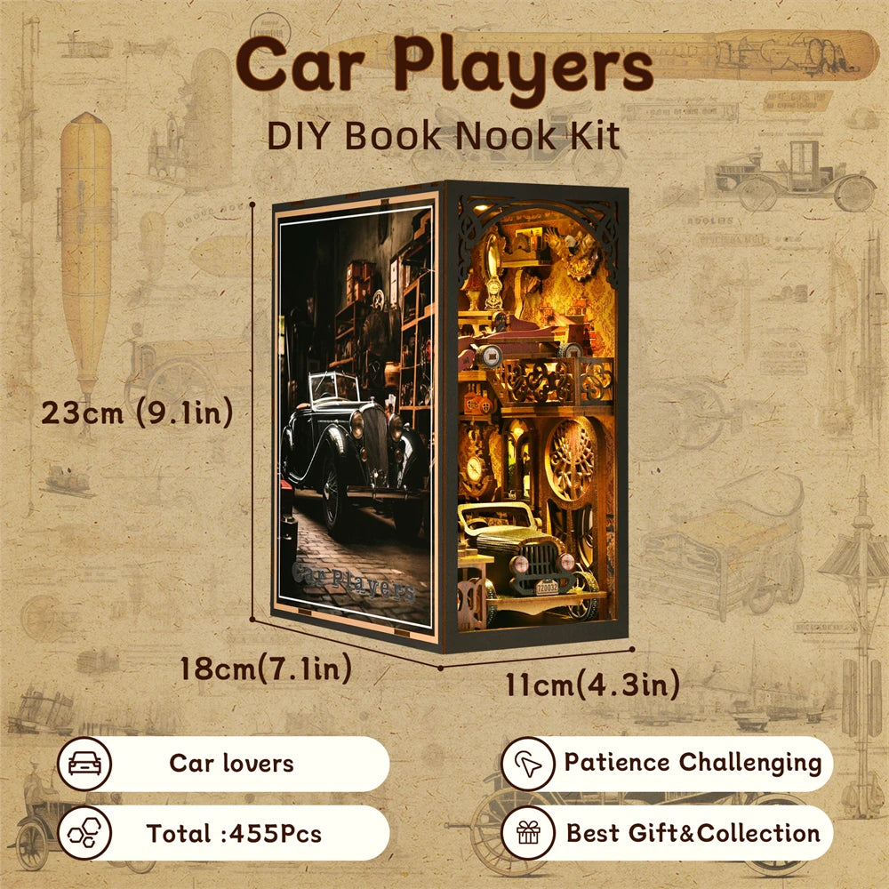 Robotime Book Nook Kit Classic Car F1 DIY Wooden Puzzle Bookshelf Insert Decor Gift Adults Teens