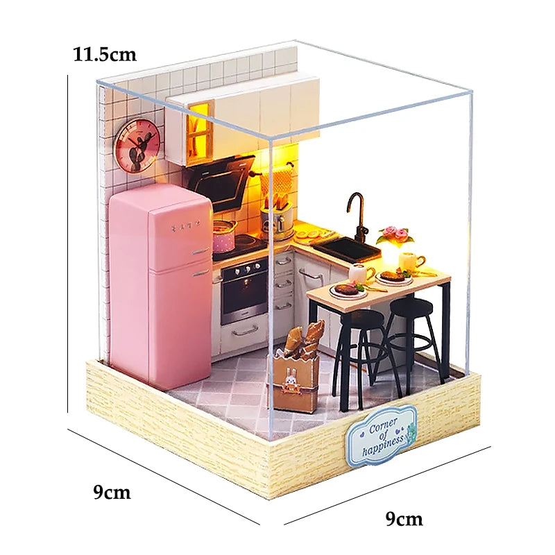 Kitten Mini Dollhouse 3D Puzzle Assembly Kit Creative Bedroom Decor with Furniture Wooden Craft Gift