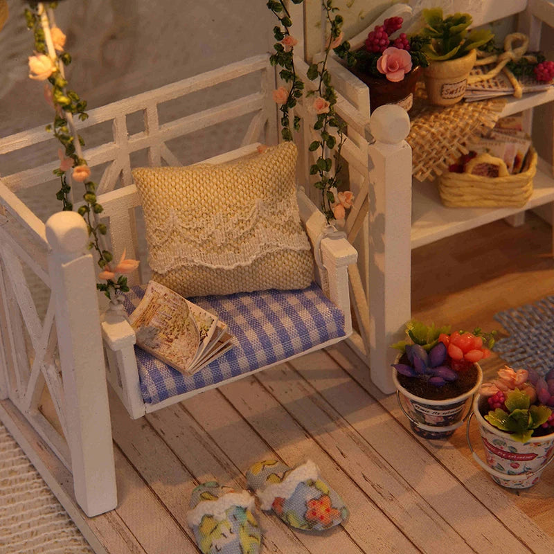 Kitten Mini Dollhouse 3D Puzzle Assembly Kit Creative Bedroom Decor with Furniture Wooden Craft Gift