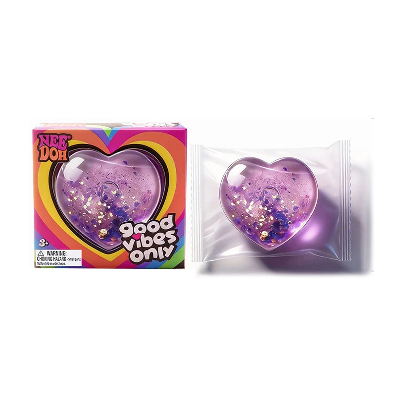 NeeDoh Style Heart Shaped Stress Reliever Super Soft Squishy Gel with Uplifting Vibes Sensory Fidget Gadget for Anxiety Relief