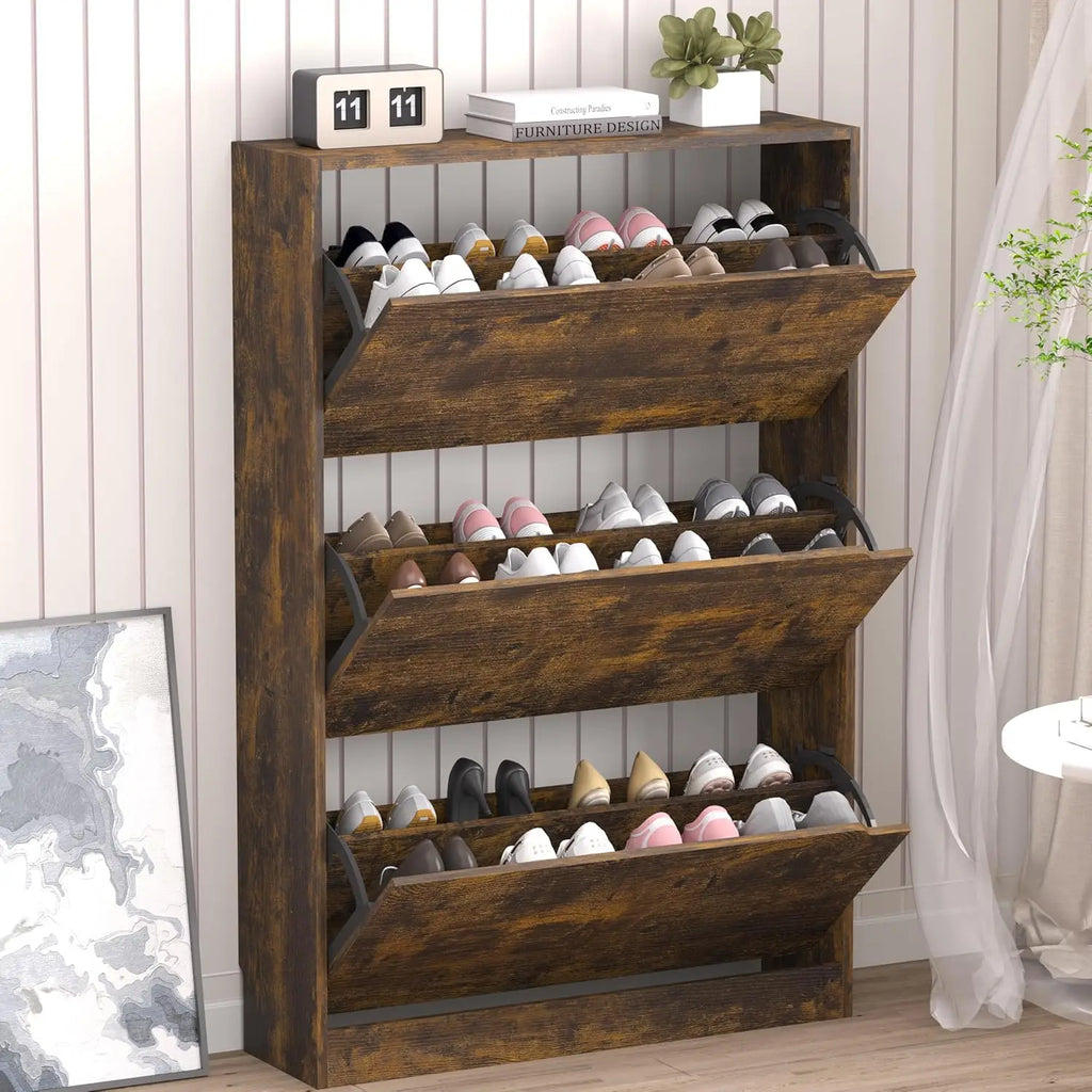 Shoe Cabinet with 3 Flip Drawers, Hidden Wood Shoe Cabinet,Freestanding Shoe Storage Cabinet for Entryway, Customized