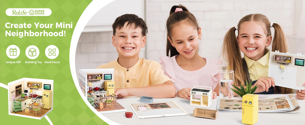 Robotime Rolife Happy Meals Kitchen DIY Miniature House Kit 3D Puzzle Building Blocks Gift Kids Adults