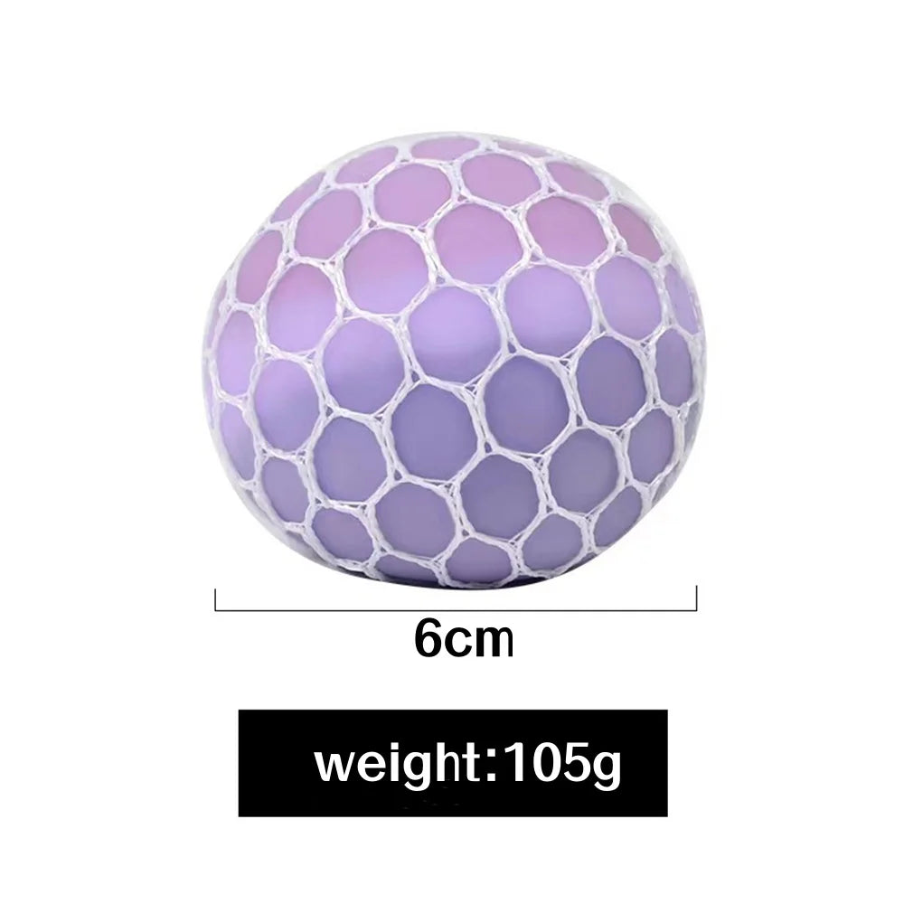 Colorful Mesh Grape Squeeze Balls Rainbow Squishy Ball Sensory Stress Ball Fidget Toys for Stress Relief Office Birthday Gift