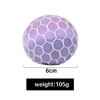 Colorful Mesh Grape Squeeze Balls Rainbow Squishy Ball Sensory Stress Ball Fidget Toys for Stress Relief Office Birthday Gift