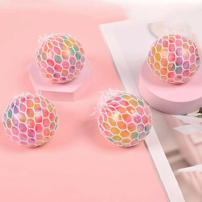 Squeeze Mesh Ball Toy Ball Stress Relief Fidget Toy Colorful Beads Inside Soft Squishy Ball For Adults Funny Decompression Toys