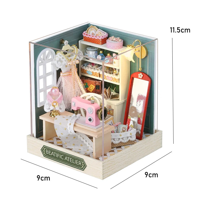 Kitten Mini Dollhouse 3D Puzzle Assembly Kit Creative Bedroom Decor with Furniture Wooden Craft Gift