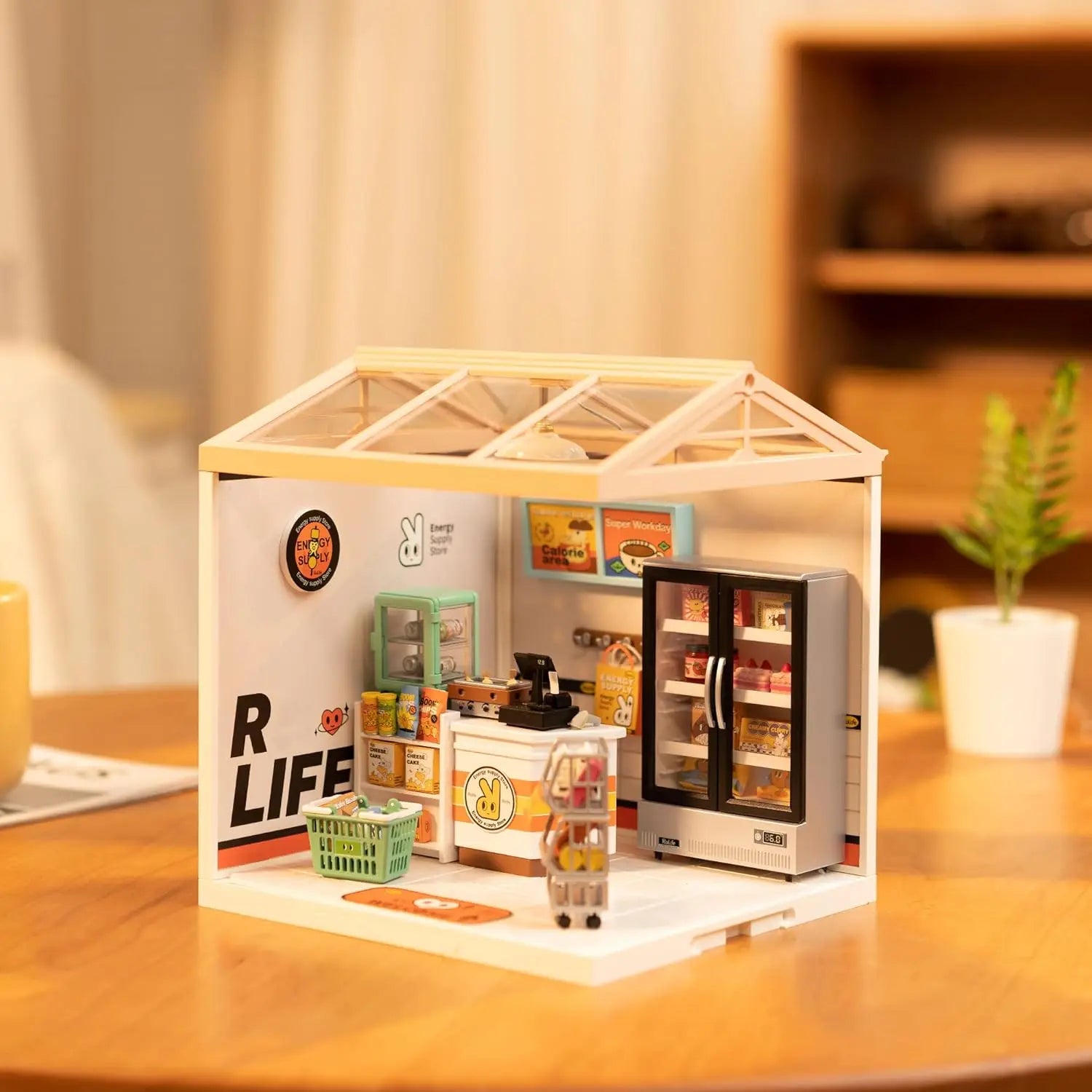 Robotime Mini Dollhouse Kit 1:20 Fruit Store Cafe with LED Lights DIY Gift for Teens Adults