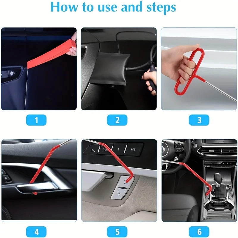 Car Door Tool Kit Inflatable Air Pump Auto Window Door Open Fixing Gripper Tools with Long Reach Kits & Carrying Bag