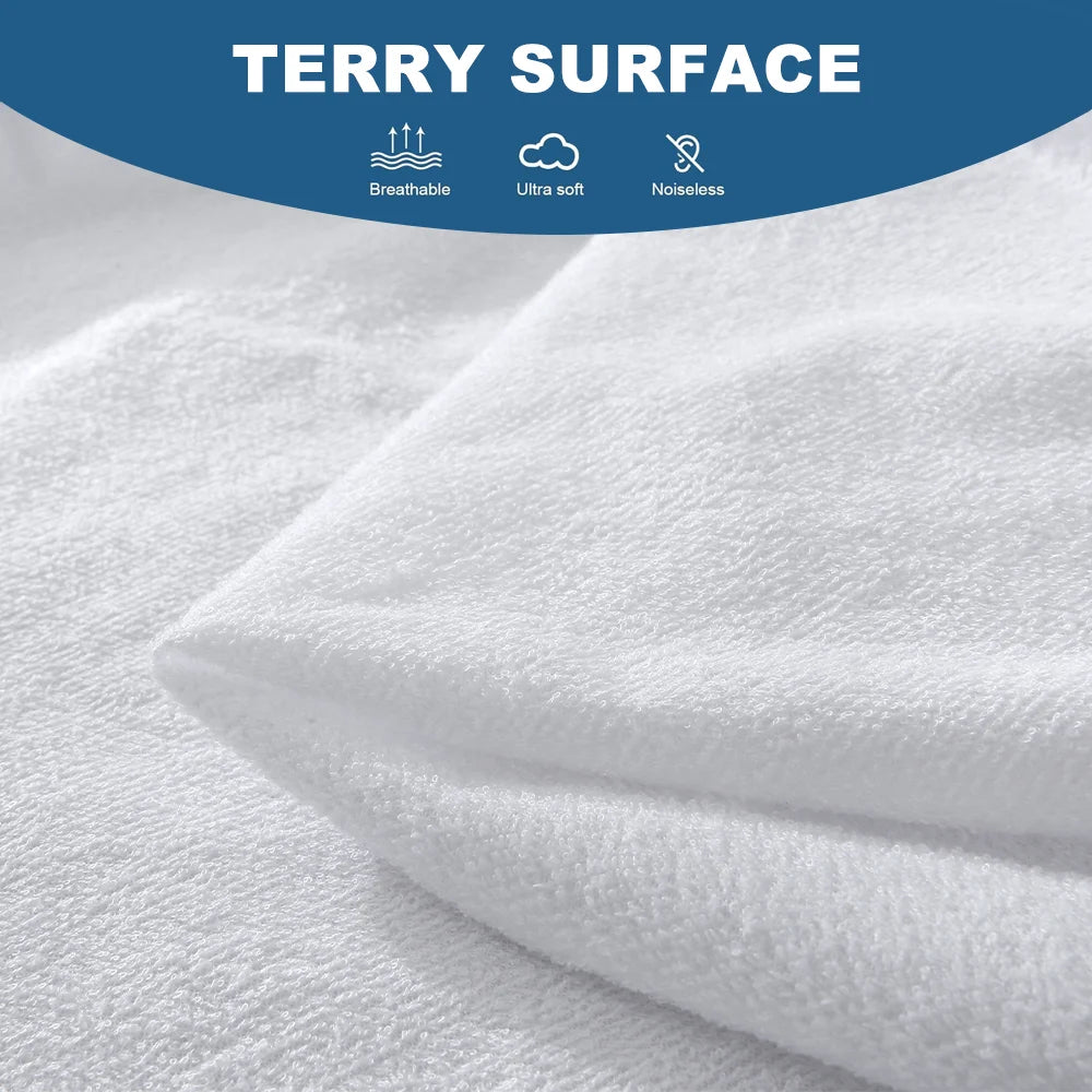 1pc Soft Terry Cloth Waterproof Elastic Fitted Sheet, Breathable Terry Mattress Protector Knitted Bed Cover with Deep Pocket