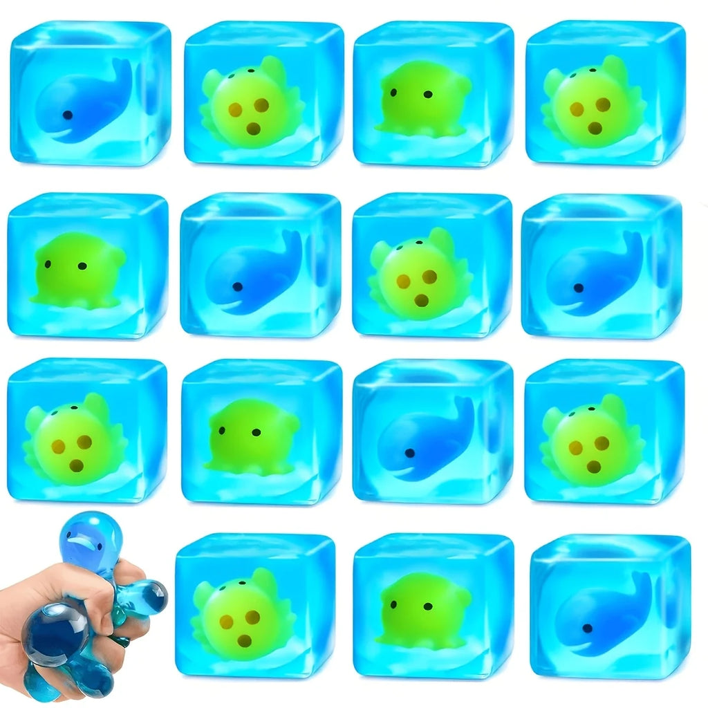 Squishy Ocean Cube | Fun blue slow-rising squishy toys, school rewards, squeezeable for stress relief, portable relaxing fidget squeezers, ideal for Easter, Valentine's Day and Christmas; random colors and styles
