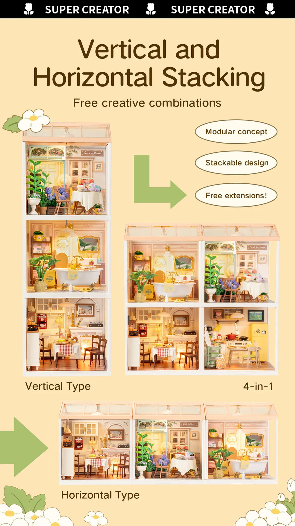 Robotime DIY Miniature Dollhouse Kit Supply Store with LED Lights Birthday Gift Adults Teens