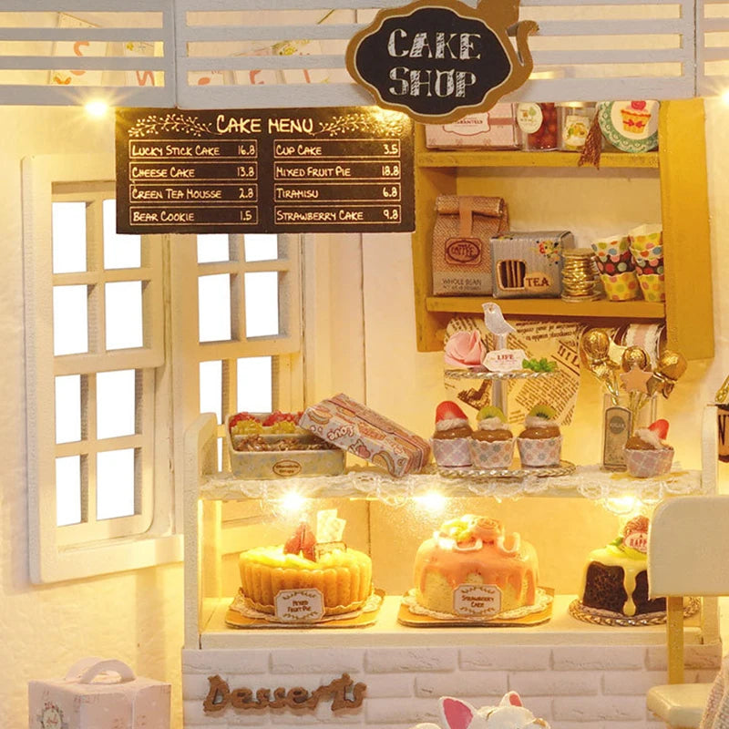 Kitten Mini Dollhouse 3D Puzzle Assembly Kit Creative Bedroom Decor with Furniture Wooden Craft Gift