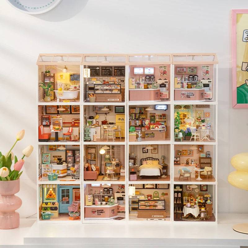 Robotime DIY Miniature Dollhouse Kit Supply Store with LED Lights Birthday Gift Adults Teens