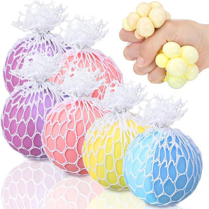 Colorful Mesh Grape Squeeze Balls Rainbow Squishy Ball Sensory Stress Ball Fidget Toys for Stress Relief Office Birthday Gift