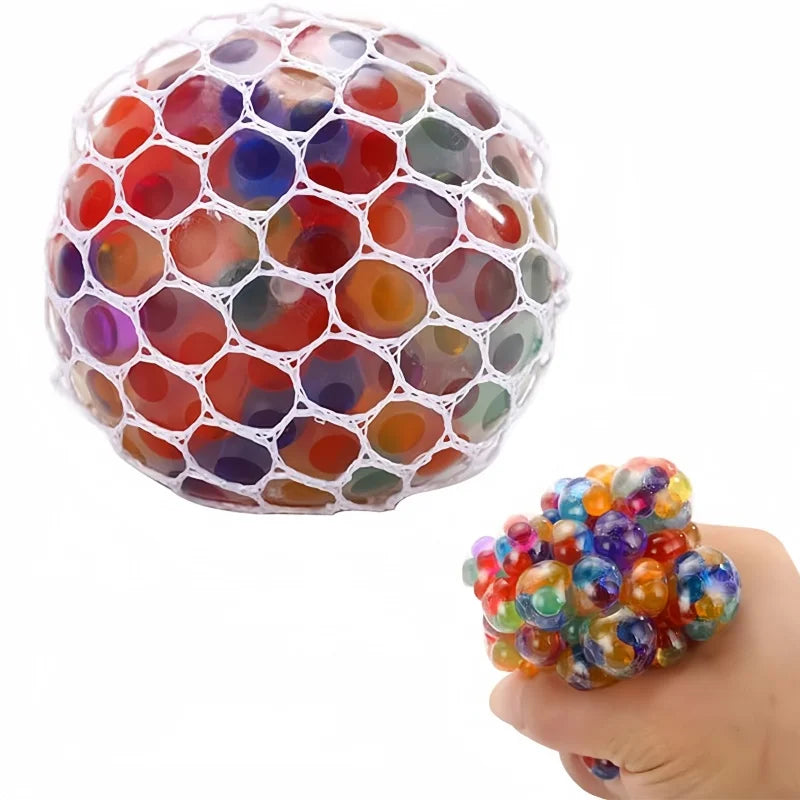 Rainbow Bead Mesh Squish Grape Ball TPR Soft Pinch Stress Relief Vent Toy Portable Pocket Anti-Anxiety Adult Relax Fidget Gift